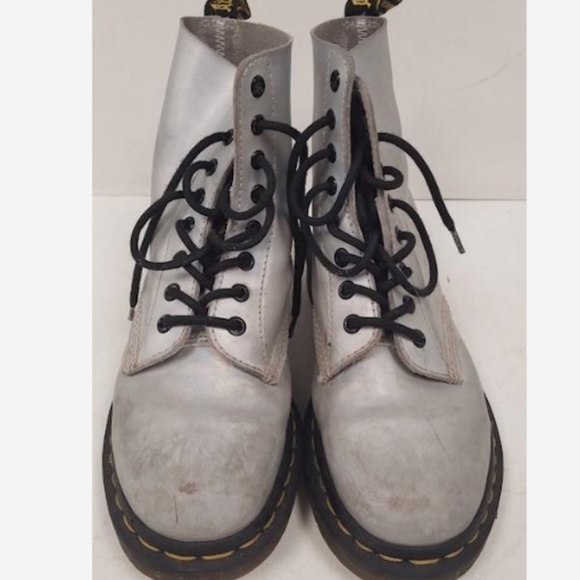 Dr Martens Silver Holographic Pascal Lace Up Combat Boots Shoes - 8 US 39 EU - Picture 3 of 8